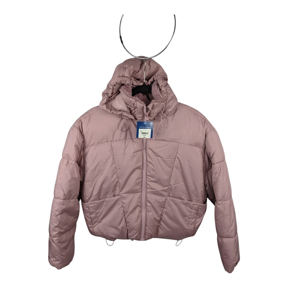 Arizona Jean Co Womens Mauve Pink Faux Fur Lined Hooded Puffer Jacket XS New